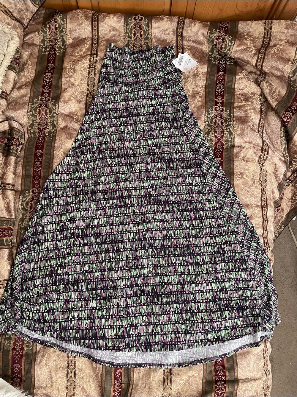 LuLaRoe A-Line Maxi Skirt in Purple, Mint & Black Abstract